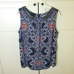 Magnolia Grace 1X sleeveless blouse tank beaded neckline dark gray purple orange